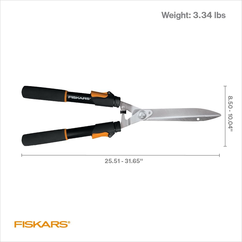 Fiskars Power-Lever Hedge Shears - 25"-33" Extendable Handle - Plant Cutting Scissors - Yard and Garden Tools - Orange/Black
