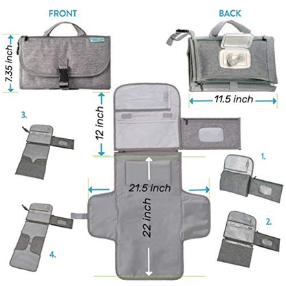Kopi Baby Portable Diaper Changing Pad - Grey, Classic, 7.35 x 11.5 inches, Foldable, Infant Travel Station Kit, Newborn Gift