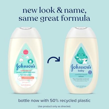 johnsons baby comfort touch newborn baby face body lotion, 13.6 fl oz, hypoallergenic, paraben-free, new baby essentials