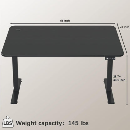 Furmax 55 x 24 Inches Electric Height Adjustable Standing Desk Large Sit Stand Up Desk Home Office Computer Desk Memory Preset with T-Shaped Metal Bracket, Black