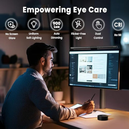 Quntis computer monitor lamp for eye caring with auto-dimming and touch control