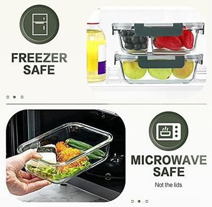 KOMUEE 10 Packs 30 oz Glass Meal Prep Containers,Glass Food Storage Containers with Lids,Airtight Lunch Bento Boxes,Microwave,Freezer and Dishwasher,Gray