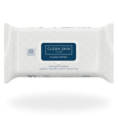 Clean Skin Club XL Premium fragrance-free face wipes, extra moist makeup remover w/ exfoliating side, (30 Ct)