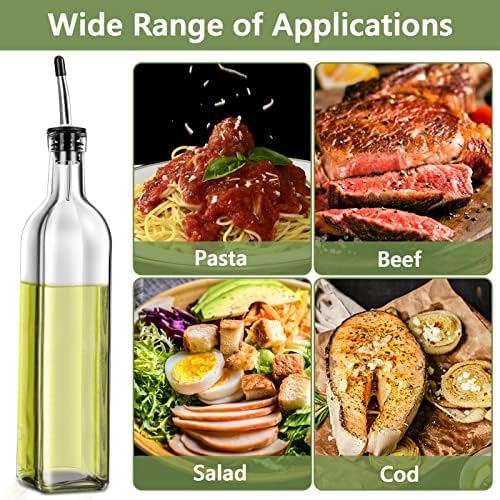 Olive Oil Dispenser Bottle, 2 Pcs Glass Olive Oil Dispenser and Vinegar Dispenser Set with 2 Stainless Steel Pourers, 4 Labels,1 Brush and 1 Funnel Oil Bottles for Kitchen (500ml)