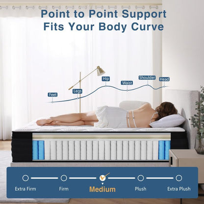 Queen Size Mattress, 10 Inch Hybrid Memory Foam Queen Mattress in a Box, Pressure Relief, Medium, CertiPUR-US