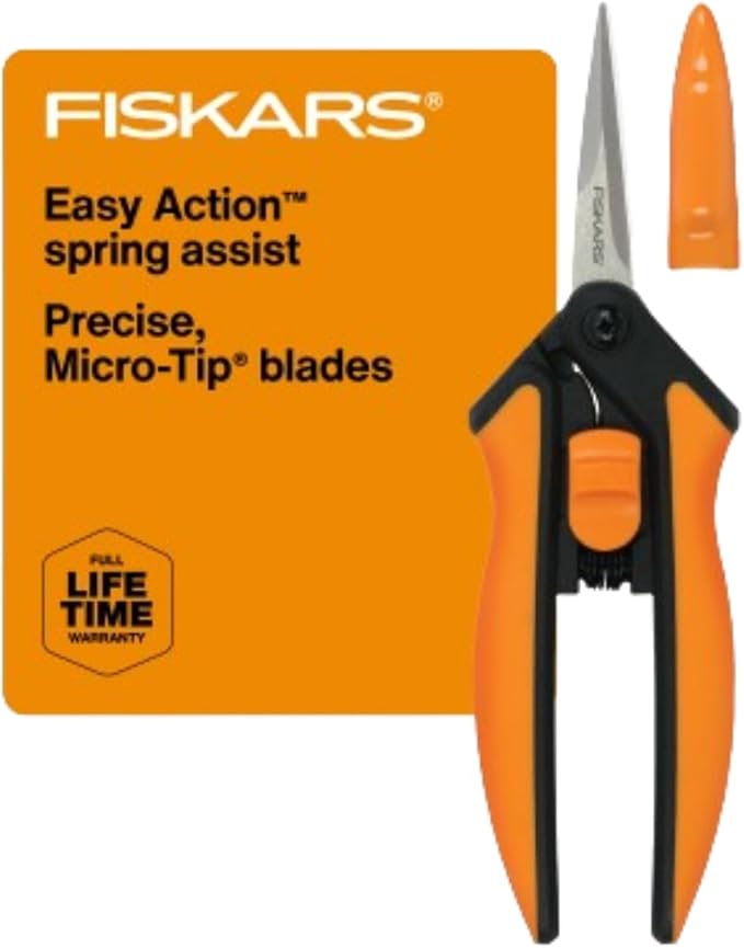 Fiskars Micro-Tip Pruning Snips - 6" Garden Shears with Sheath and Comfort Grip - Sharp Steel Blades - Quality Pruning Shears for Plants in Grow Tents and Hydroponics - Garden Tools - Cart Shape