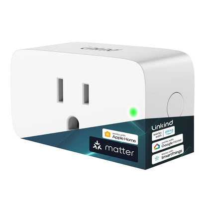 linkind matter smart plug, work with apple home, alexa, google, smartthings, 15a/1800w, app remote control & schedule