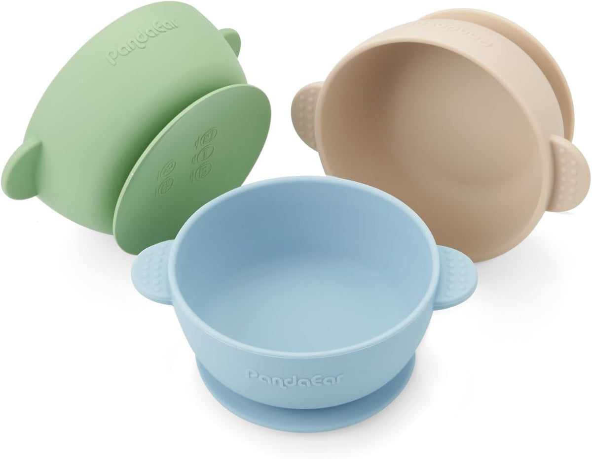 PandaEar 3 Pack Baby Bowls with Suction| Stay Put Silicone Food Bowl for Babies Kids Toddlers Infants| Food Grade Soft Safe BPA-Free Silicone (Multi-Color)