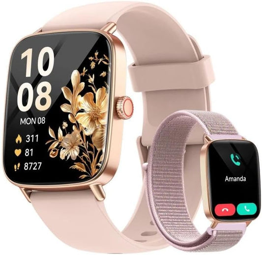 Smart Watch for Women, 1.85" HD Smartwatch Compatible iPhone/Samsung/Android (Answer/Make Calls), 100+ Sport Modes Fitness Tracker with Heart Rate/Sleep/SpO2 Monitor, IP68 Waterproof, with 2 Bands