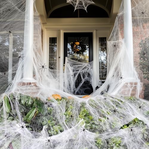 1000 sqft Spider Webs Halloween Decorations Bonus with 30 Fake Spiders, Super Stretch Cobwebs for Halloween Indoor and Outdoor Party Supplies