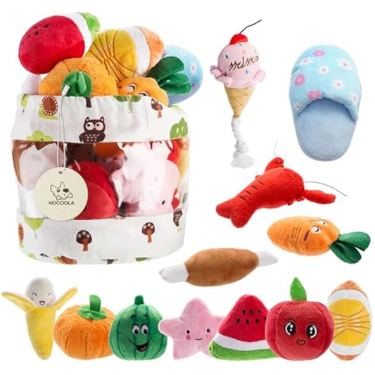 Nocciola Dog Squeaky Toys, Plush Small Dog Toys for Dogs, Stuffed with Squeakers,12 pcs Puppy Toys with a Carrying Bag for Small Medium Size