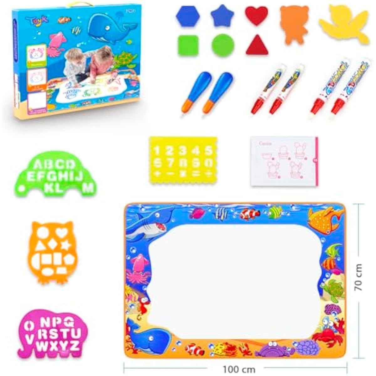 Water Doodle Mat - Kids Painting Writing Color Doodle Drawing Mat Toy Bring Magic Pens Educational Toys for Age 3 4 5 6 7 Year Old Girls Boys Age Toddler Gift