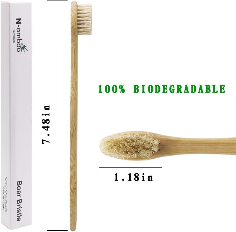 Bamboo Toothbrush Boar Bristles 100% Biodegradable and Natural 8 Pieces of One Pack