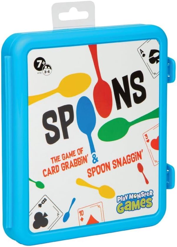 PlayMonster Spoons in a Case, Card Games for Kids - Spoons Game, Fun Family Games for Kids and Adults, Game Night, Travel Games, 3-6 Players, Ages 7+