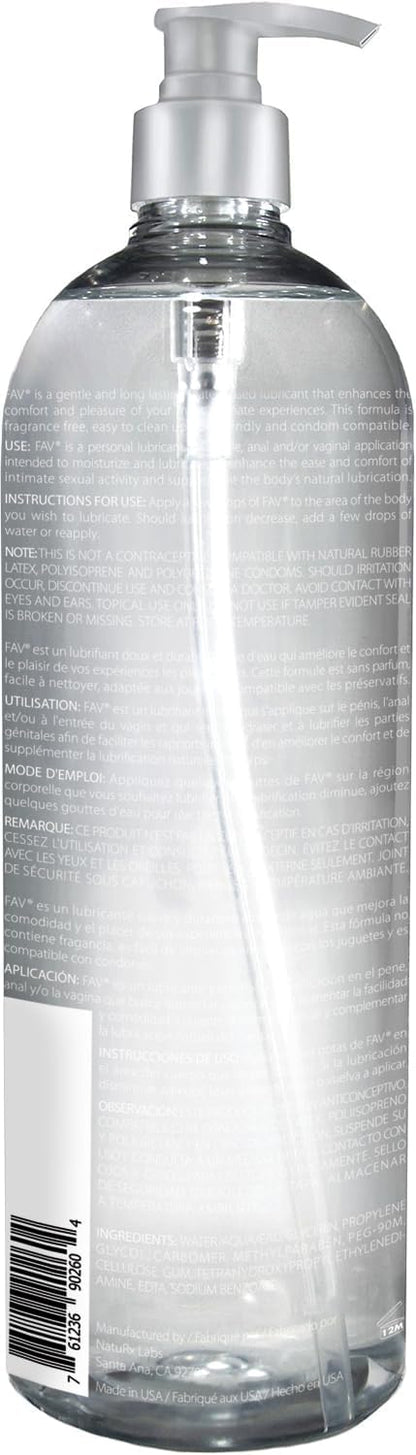 FAV water-based luxury personal lubricant for women, men, and couples, 33.5 fl oz