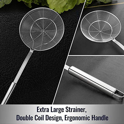 Hiware Solid Stainless Steel Spider Strainer Skimmer Ladle, Kitchen Utensils Wire Strainer Pasta Spoon, 7 Inch