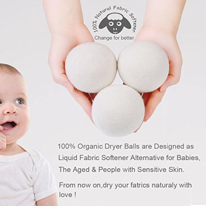 wool dryer balls organic xl 6-pack 100% new zealand wool chemical free softener for 1000+ loads baby safe