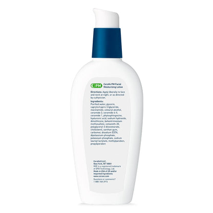 cerave pm facial moisturizing lotion, 3 ounce, night cream with hyaluronic acid and niacinamide, oil-free