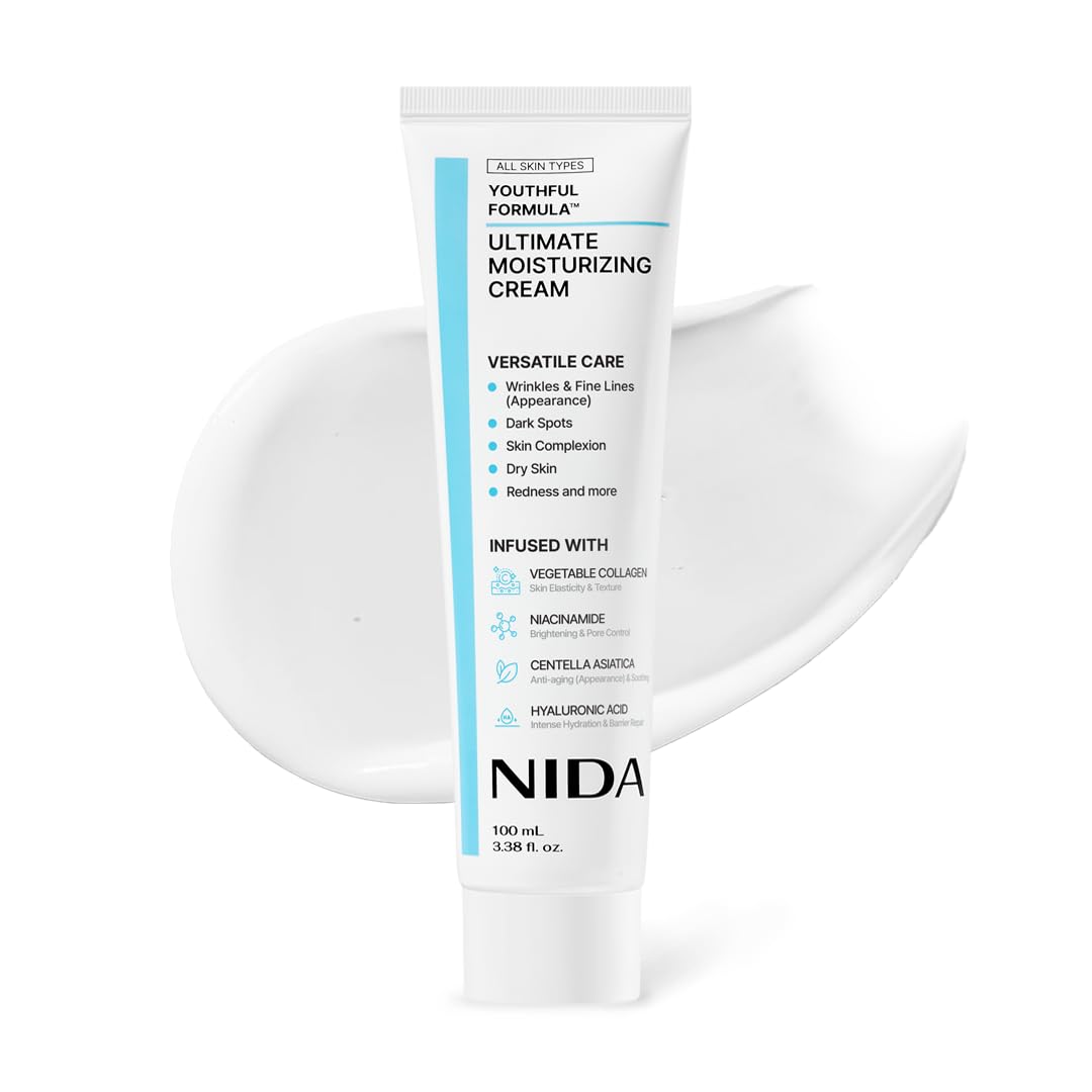 NIDA Youthful Formula™ Ultimate Moisturizing Cream | Centella Asiatica, Niacinamide, Hyaluronic Acid, Collagen | Wrinkles, Fine Lines, Dark Spots, Dry Skin, Redness | 3.38 fl. oz., 100ml (New Formula)