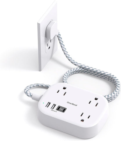 Cruise Essentials 2025,One Beat Travel Power Strip with USB C,Flat Plug Extension Cord with 3 Outlets 4 USB Ports(2 USB C),5 ft Desk Wall Outlet Extender,Non Surge Protector for Cruise,Dorm Room,ETL