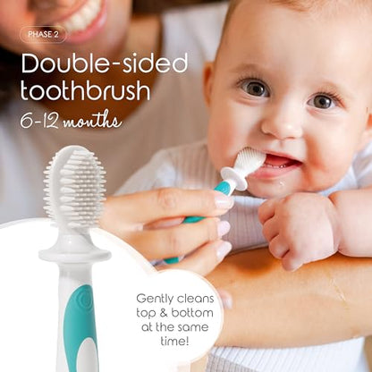 cherish baby care baby toothbrush & toddler toothbrush set (0-2 years) - teal - bpa-free & safety-tested