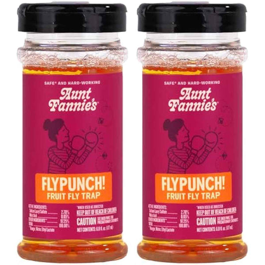 Aunt Fannie's FlyPunch Fruit Fly Trap for Indoor and Kitchen Use, Ready to Use, Made with Plant Based Ingredients, Safe Near Food, Each Bottle Lasts Up to 30 Days, Pack of 2