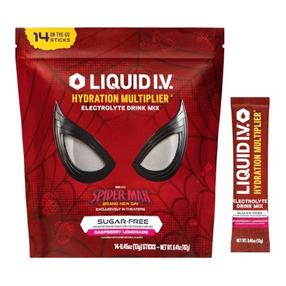Liquid I.V.® Hydration Multiplier - Limited Edition - Spider-Man Sugar-Free - Raspberry Lemonade | Electrolyte Powder Drink Mix | 1 Pack (14 Servings)