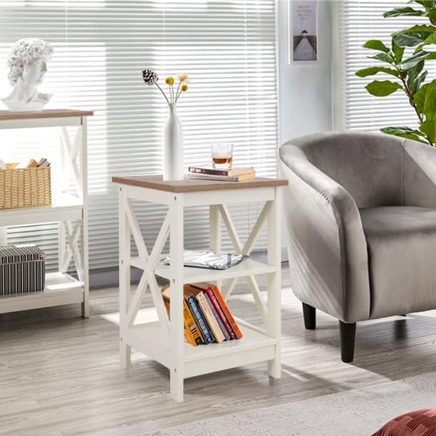 PHI VILLA End Table Living Room Set of 2, Farmhouse Bed Side Table Nightstands for Bedroom, Ivory White Small Side Table