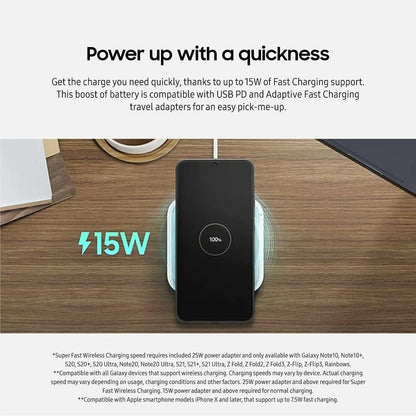 Samsung 15W Wireless Charger Single, Cordless Super Fast Charging Pad for Galaxy Phones and Devices, Compact Design, LED Indicator, USB C Cable Included, 2022, US Version, Grey