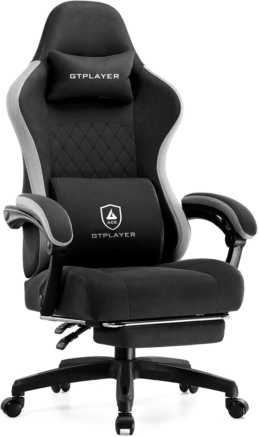 GTPLAYER Office Chair, Gaming Computer Desk Fabric Chair with Footrest, High Back Ergonomic Office Chair with Pocket Spring Lumbar Support and Linkage Armrests Adjustable Height Swivel for Home Task
