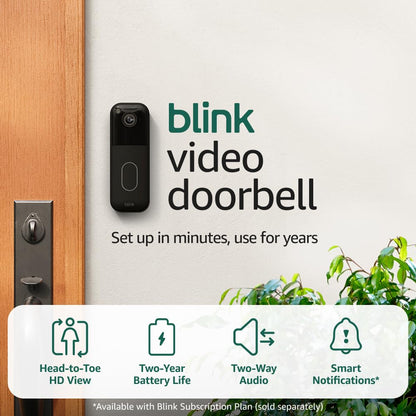 Blink Video Doorbell (newest model) – Head-to-toe HD view, two-year battery life, and simple setup. Sync Module Core included – System (Black)