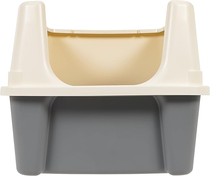 Basics Large Cat Litter Box with High Sides, Open Top, Includes Scoop, 19 x 15 x 11.75 inches, Grey/Beige