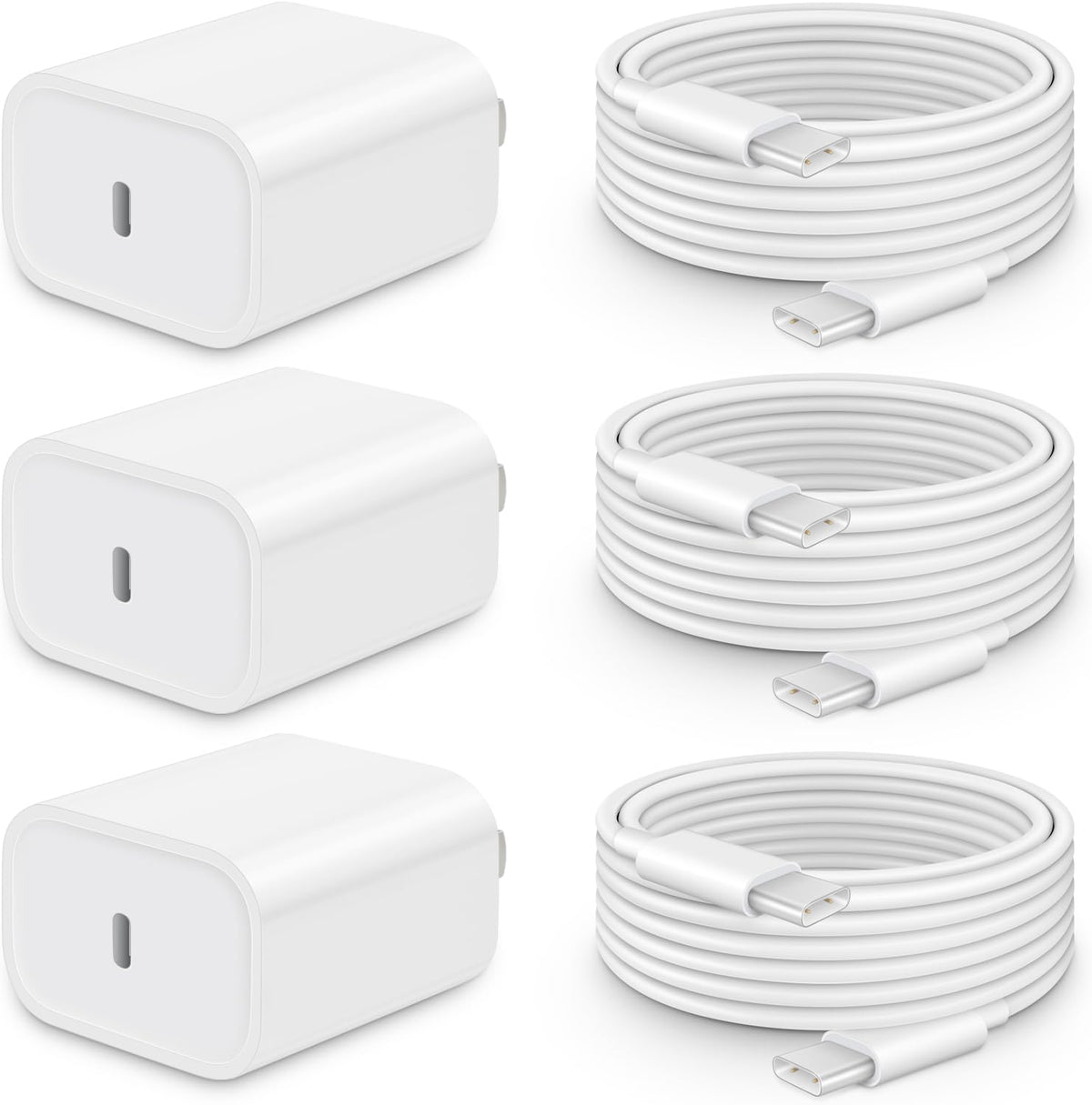 CXX iPhone 17/16/15 Fast Charger [3-Pack] 20W USB C Wall Charger with 6FT C-to-C Cable Compatible with iPhone 17/16/15 Series, USB-C iPad Pro/Air/Mini & More