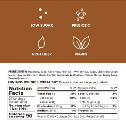 Low-calorie keto vegan hazelnut cream wafer sticks 90 calories non-gmo prebiotic fiber 12 pack