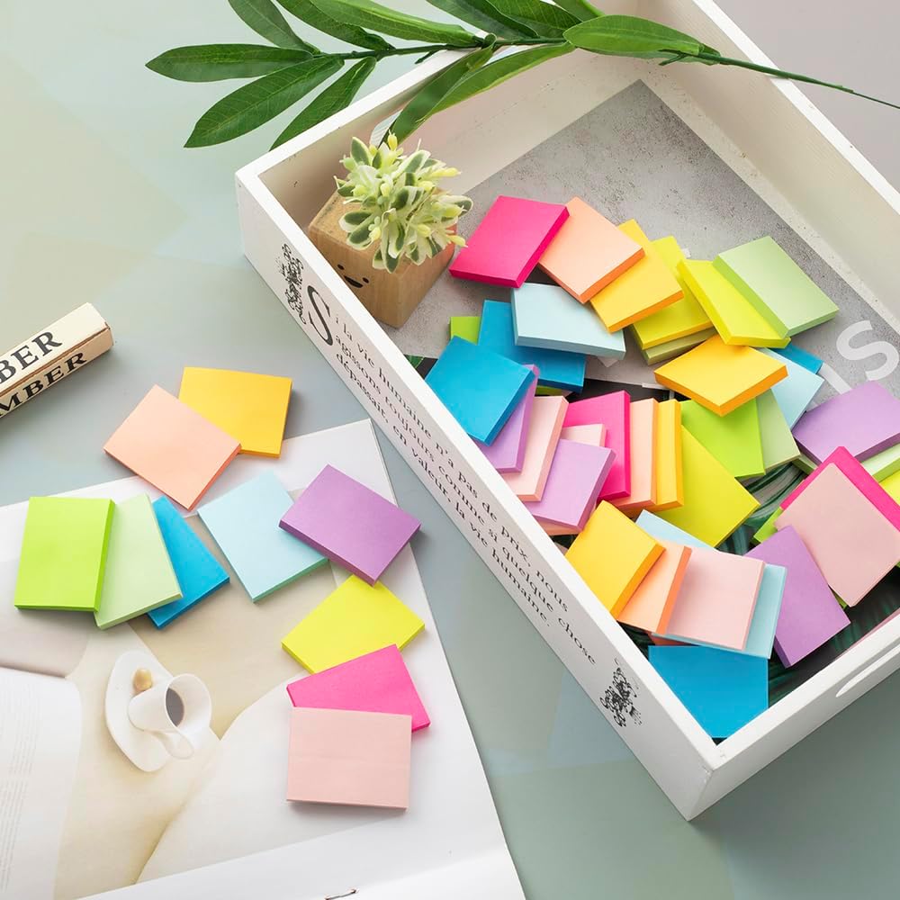 (50 Pads) Sticky Notes 1.5x2, 10 Colors Self Sticky Notes, Sticky Pads, Recyclable, Self-Stick Pads, Easy to Post for Home, Office, Notebook
