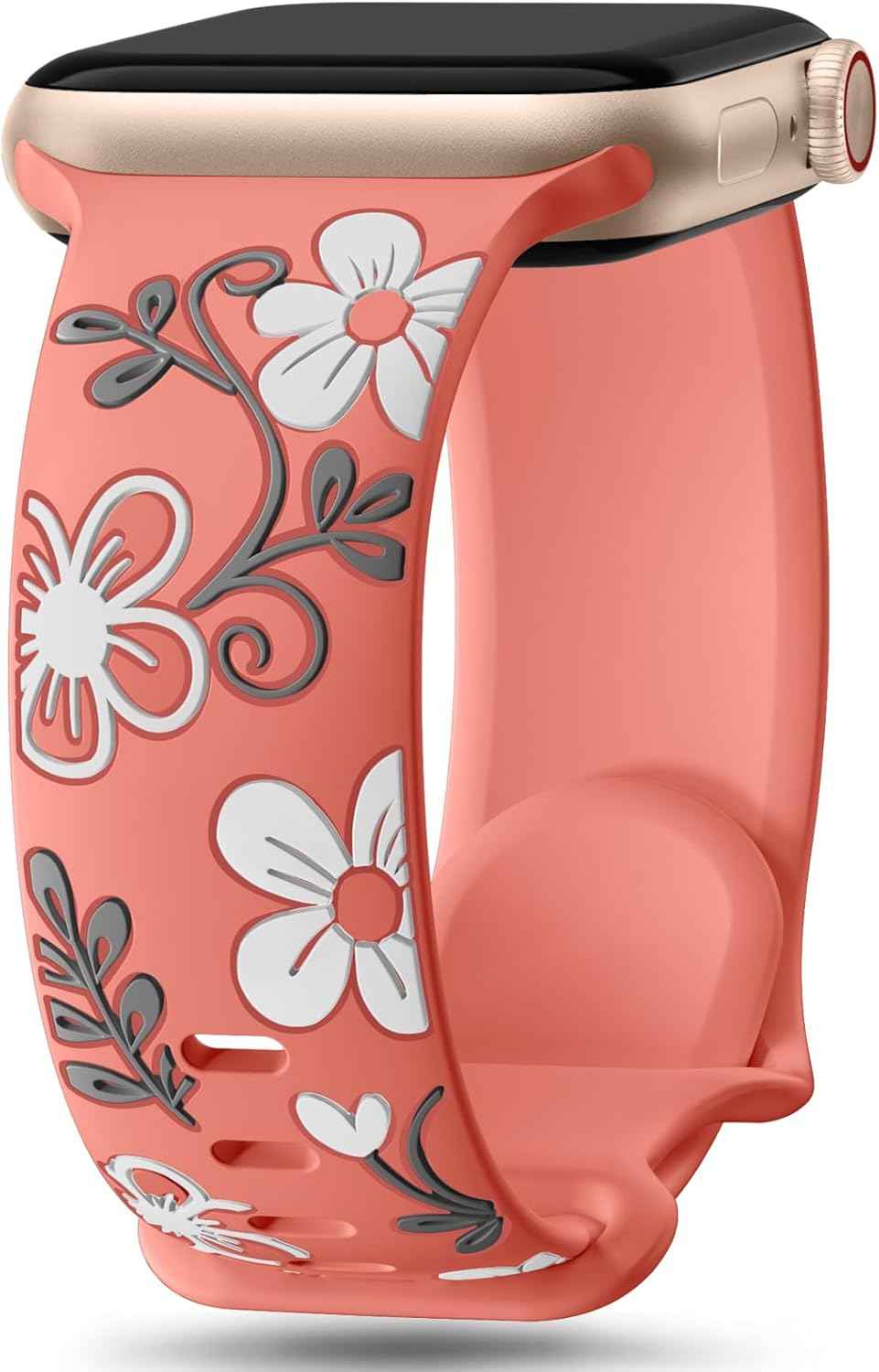 Witzon Floral Band Compatible with Apple Watch Bands For Women 40mm 41mm 38mm 42mm 44mm 45mm 46mm 49mm, Engraved Cute Flower Silicone Dressy Strap for iWatch Series 11 10 9 8 7 6 5 4 3 2 SE Ultra