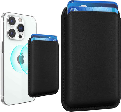 Stronger magnetic RFID leather Mag-Safe card holder for iPhone 16/17/15/14/13/12 Pro/Promax, Mag-Safe accessories, black
