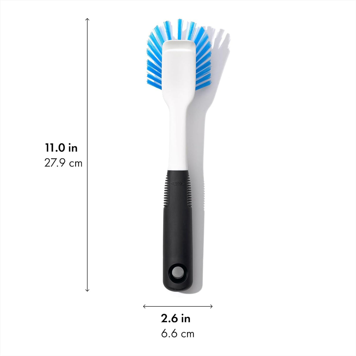 OXO Good Grips Dish Brush, Nylon Bristles with Built-in Scraper, Safe for Non-Stick Cookware, Non-Slip Handle, Dishwasher Safe