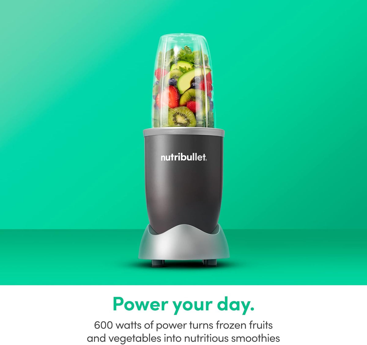 nutribullet Personal Blender, Shakes, Smoothies, Food Prep, and Frozen Blending, 24 Ounces, 600 Watt, Gray, NBR-0601WM