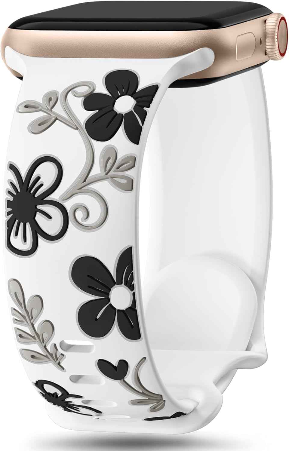 Witzon Floral Band Compatible with Apple Watch Bands For Women 40mm 41mm 38mm 42mm 44mm 45mm 46mm 49mm, Engraved Cute Flower Silicone Dressy Strap for iWatch Series 11 10 9 8 7 6 5 4 3 2 SE Ultra