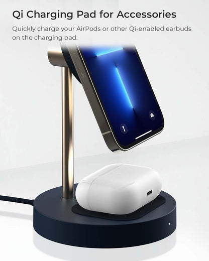 iOttie Velox Magnetic Wireless Duo Stand. 7.5W Mounting Stand + 5W Charging Pad. MagSafe Compatible for iPhone 12, iPhone 13, iPhone 14, & iPhone 15 Series & Qi AirPods Charger (Adapter not Included)