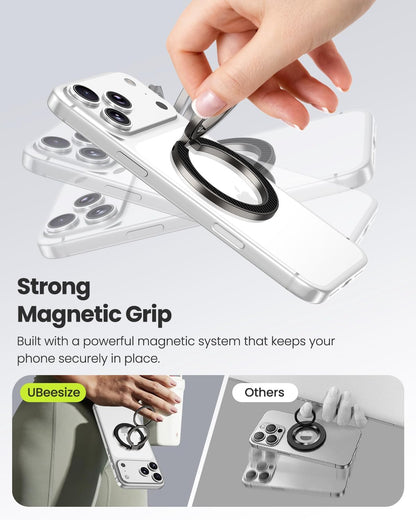 UBeesize Magnetic Phone Ring Holder for MagSafe, Double-Sided Magnet Cell Phone Grip, Portable Finger Kickstand Compatible with iPhone 17 16 15 14 13 12 Series and Android Phones