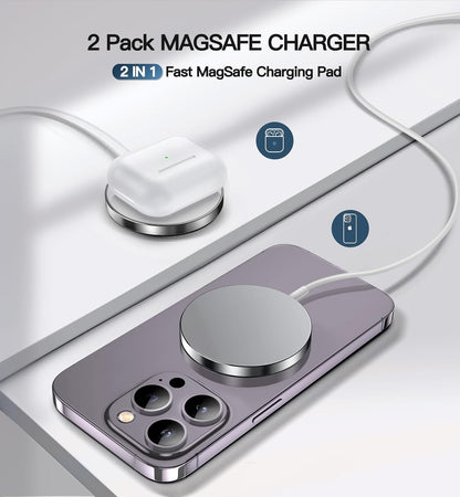 Magnetic Wireless Charger 15W Fast Mag Safe Charger for Cell iPhone 17 Pro Max/17 Pro/17 Air/17/16/15/14/13/12 Series 2 Pack Charging Pad for AirPods 3/2/Pro 2/Pro Mag-Safe Original Replacement