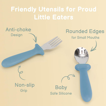 Toddler Utensils, 6 Pack kids Silverware Set with Silicone Handle, 18/8 Stainless Steel Children Safe Forks and Spoons, Dishwasher Safe