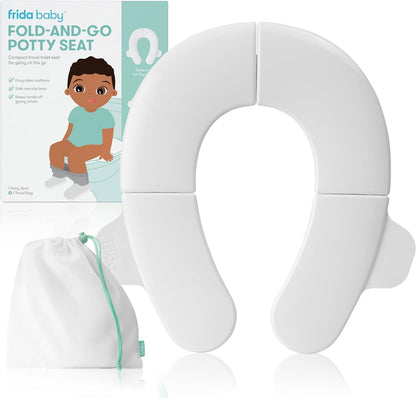 Frida Baby Fold-and-Go Portable Potty Seat for Toilet, Foldable Travel Potty Seat for Toddler, Fits Round & Oval Toilets, Non-Slip Base, Handles, Includes Free Travel Bag