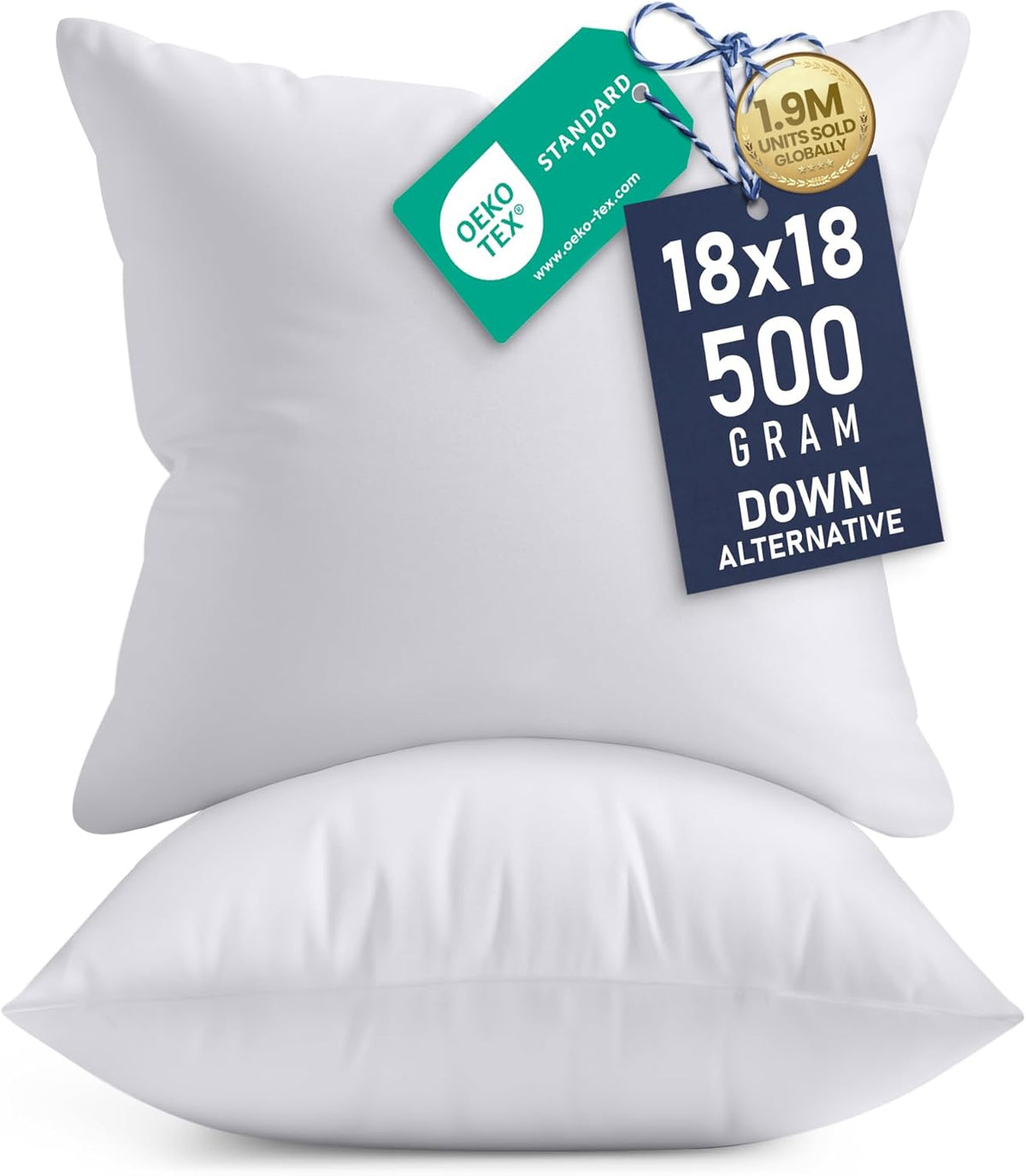 Utopia Bedding 18x18 Pillow Inserts, Set of 2, White – Indoor Decorative Throw Pillows for Bed, Sofa & Couch – Soft, Supportive & Fluffy Cushion Inserts