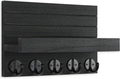 Key Holder for Wall, Decorative Key and Mail Holder with Shelf Has Large Hooks for Bags, Coats, Umbrella – Paulownia Wood Key Hanger with Mounting Hardware (9.8”W x 6.7”H x 4.2”D)