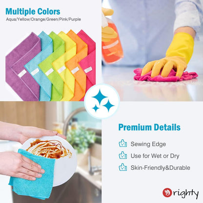 Orighty Microfiber Cleaning Cloth Pack of 12, Highly Absorbent Cleaning Supplies, Lint Free Cloths for Multiple-use, Powerful Dust Removal Clean Rags for House, Kitchen, Car Care(12x12 inch)