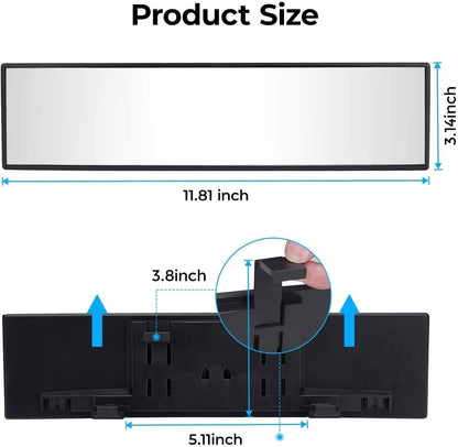 JOYTUTUS Rear View Mirror, Universal 11.81 Inch Panoramic Convex Interior Clip-on Wide Angle Mirror to Reduce Blind Spot Effectively for Car SUV Trucks -Clear