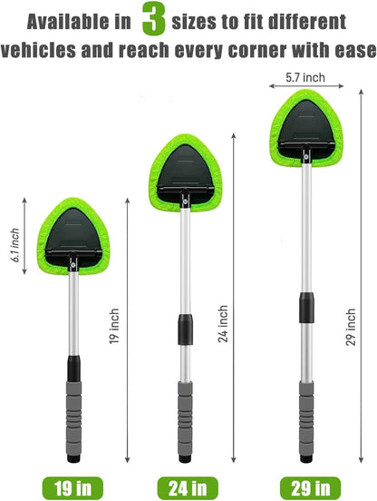 XINDELL 29-inch Windshield Cleaner Tool – Car Interior Window Cleaning Kit with Extended Long Handle & 4 Microfiber Pads, Auto Wiper Windshield Brush for Car, Trucks, SUVs, RVs & Home
